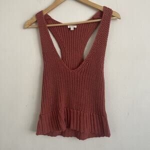 Anthropologie Pilcro V-neck Ribbed Sweater Tank Top Rust Brown Size S